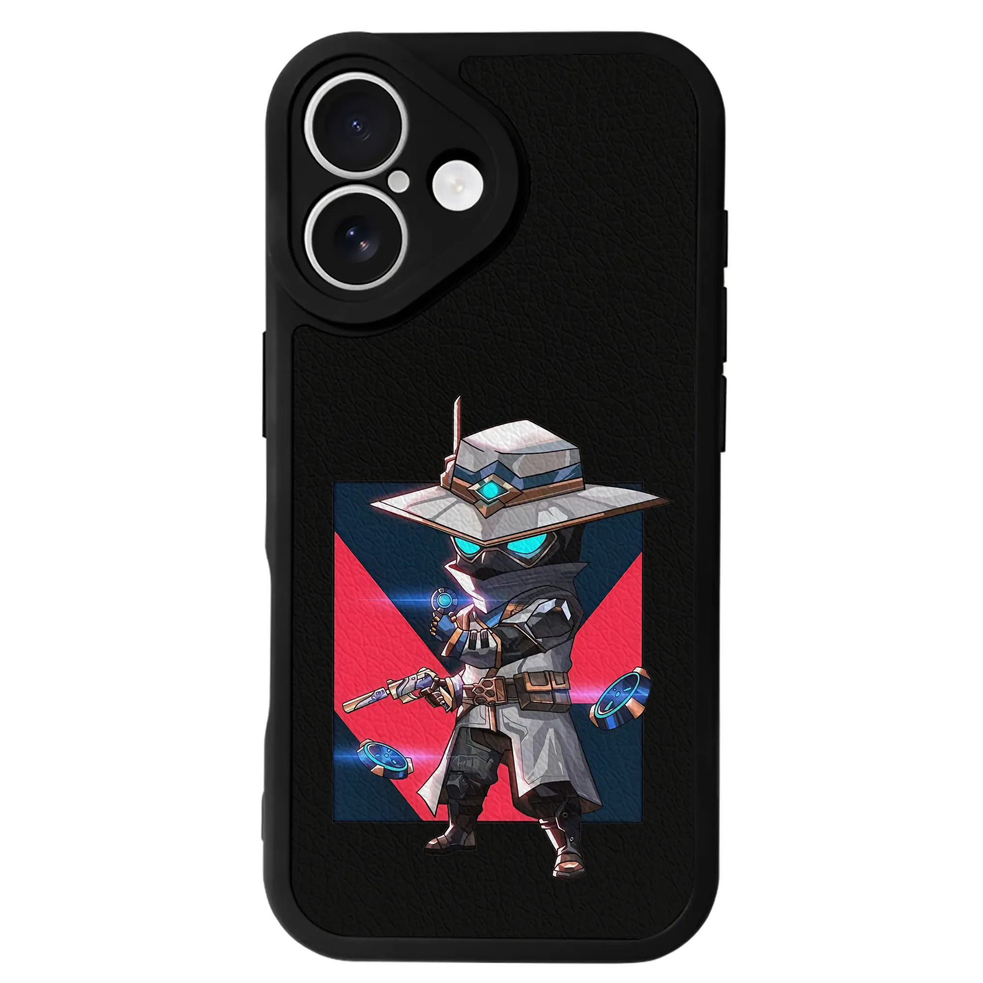 VALORANT グッズ,サイファー - IPhone 16シリーズ対応 ・ シリコンスマホケース ・ レザー調 ・ 高精度フィット ・ 耐衝撃 ・ ワイヤレス充電対応 ・ 精密カット